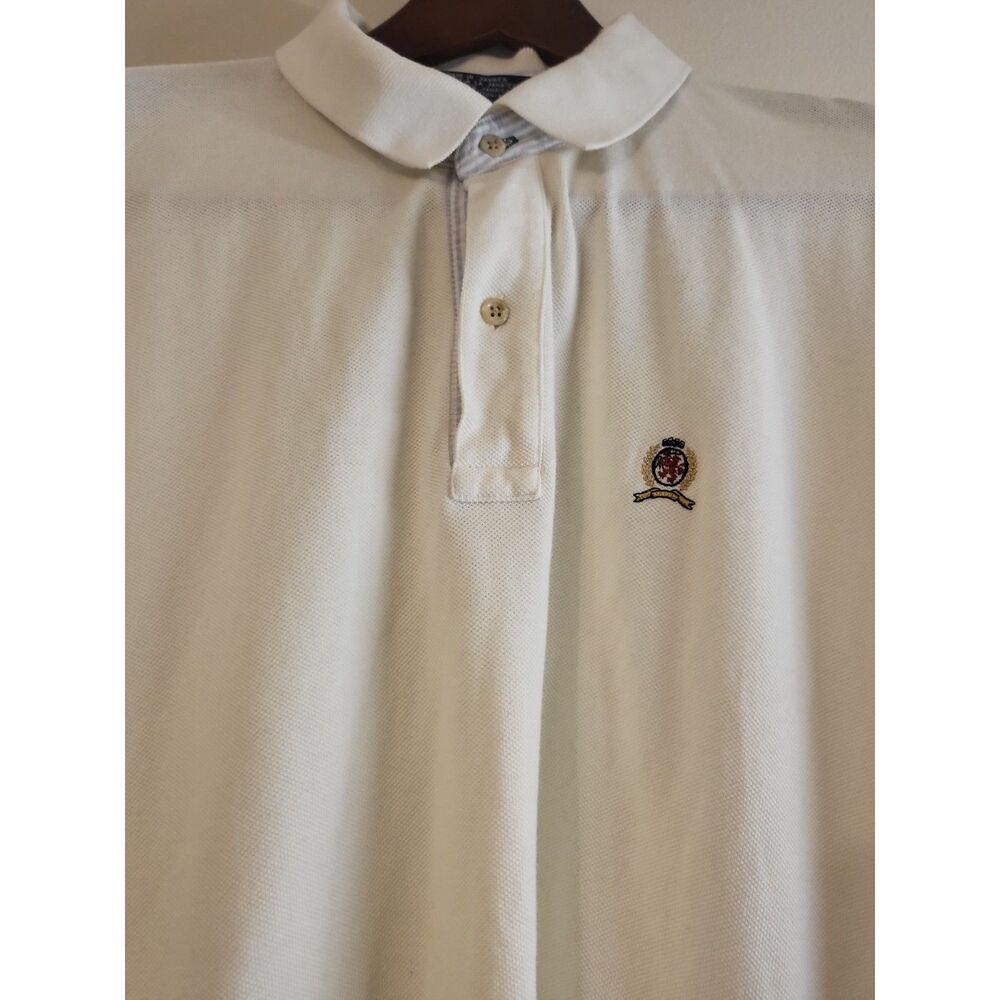 VINTAGE TOMMY HILGER BIG MEN CREAM CLASSIC PREPPY WORK CASUAL GOLF POLO SIZE XXL